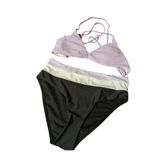 2/$25-Skinny Dip High Waist Colorblock Bottom & Textured Crossback Top Purple - Picture 3 of 12